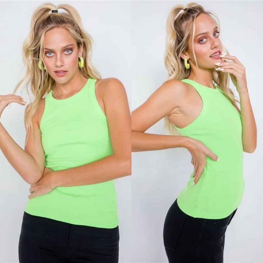 Sporty Chick Basic Ribbed Neon Green Tank Top